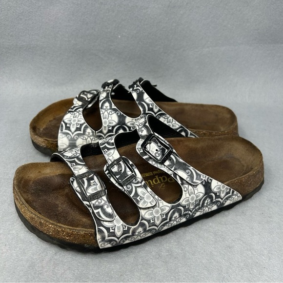Birkenstock Papillon Florida Sandals white and Black Print Women’s Size 7 - Picture 1 of 16
